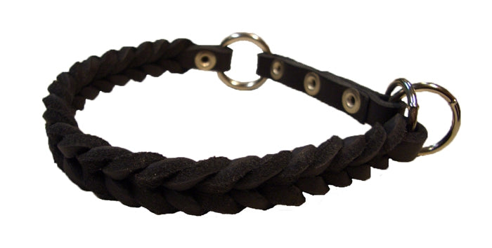 Bellepet Fettleder-Halsband "Braidy" geflochten mit Zugstop - Chrom