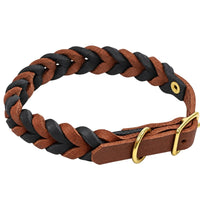 Fettleder-Halsband Braidy bicolor in Schwarz – handgefertigt aus Deutschland | Bellepet