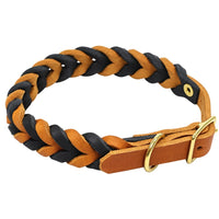 Fettleder-Halsband Braidy bicolor in Schwarz – handgefertigt aus Deutschland | Bellepet