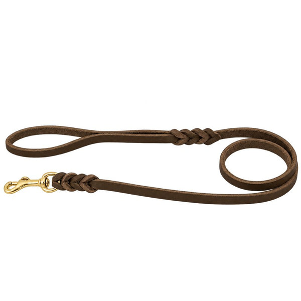 Bellepet Fettlederleine mit Handschlaufe – Messing