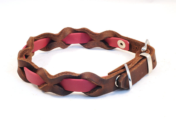 Bellepet Halsband "Braidy Farbrausch" Chrom mit dunkelbraunem Leder