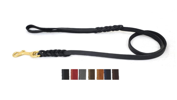 Bellepet Fettlederleine extra geflochten 3m mit HS - Messing