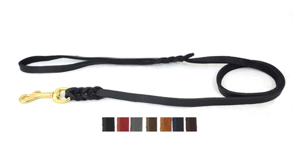 Bellepet Fettlederleine extra geflochten 1,35m mit HS - Messing