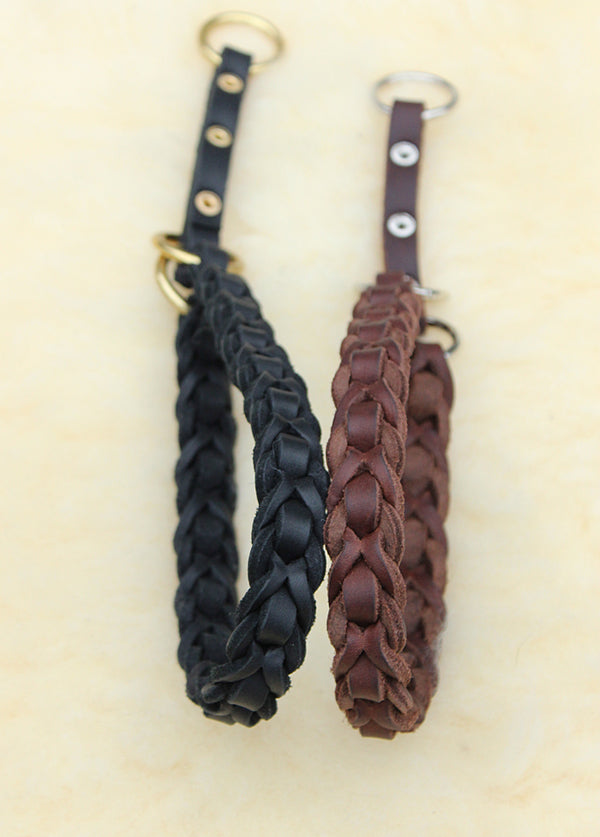 Bellepet Fettleder-Halsband "Braidy deluxe" geflochten mit Zugstop - Messing