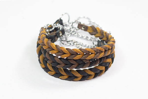 Bellepet Fettleder-Halsband "Braidy bicolor" geflochten mit Kette