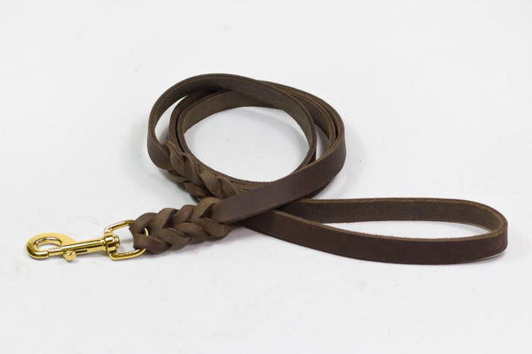 Bellepet Fettlederleine extra breit - 1,50m mit Handschlaufe - Messing