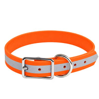 Biothane-Halsband Reflex in Neon-Orange mit hellem Reflexstreifen, silberner Dornschnalle und D-Ring