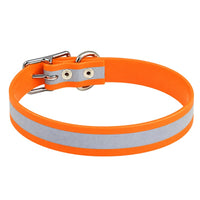Rückansicht: Biothane-Halsband Reflex in Neon-Orange mit vernieteter Schnallenlasche und D-Ring