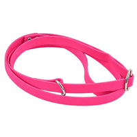 Biothane-Moxonleine in Neon-Pink, zusammengelegt, mit Schlupfschlaufe und zwei silbernen Ringen