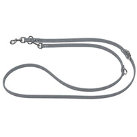Verstellbare Verlängerungsleine aus Biothane in Grau, zwei Karabiner und O-Ringe in Chrom