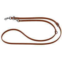 Verstellbare Verlängerungsleine aus Biothane in Mittelbraun, zwei Karabiner und O-Ringe in Chrom
