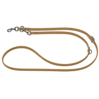 Verstellbare Verlängerungsleine aus Biothane in Tan, zwei Karabiner und O-Ringe in Chrom