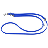 Verstellbare Biothane-Verlängerungsleine in Blau, zwei Karabiner und drei Ringe aus Edelstahl