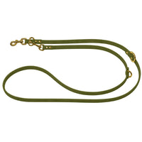Verstellbare Verlängerungsleine aus Biothane in Oliv, zwei Karabiner und O-Ringe in Messing