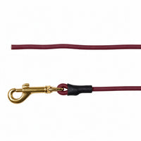 Runde Biothane-Schleppleine ohne Handschlaufe in Bordeaux mit Messing-Karabiner und schwarzem Schrumpfschlauch