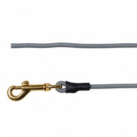 Runde Biothane-Schleppleine ohne Handschlaufe in Grau mit Messing-Karabiner und schwarzem Schrumpfschlauch