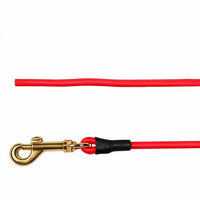 Runde Biothane-Schleppleine ohne Handschlaufe in Rot mit Messing-Karabiner und schwarzem Schrumpfschlauch