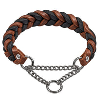 Geflochtenes Fettleder-Halsband in Braun und Schwarz mit Zugstopp-Kette