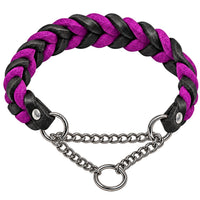 Geflochtenes Fettleder-Halsband in Schwarz und Lila mit Zugstopp-Kette