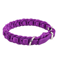 Geflochtenes Fettleder-Halsband Braidy deluxe in Lila mit D-Ring und Beschlägen in Chrom