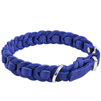 Geflochtenes Fettleder-Halsband Braidy deluxe in kräftigem Blau mit D-Ring und Beschlägen in Chrom