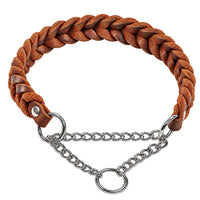 Geflochtenes Fettleder-Halsband Braidy in Braun mit silberner Zugstopp-Kette und Ring
