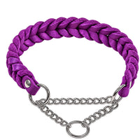 Geflochtenes Fettleder-Halsband Braidy in Lila mit silberner Zugstopp-Kette und Ring