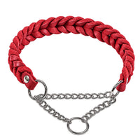 Geflochtenes Fettleder-Halsband Braidy in Rot mit silberner Zugstopp-Kette und Ring