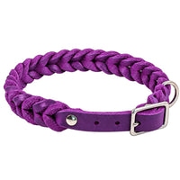 Geflochtenes Fettleder-Halsband Braidy in Lila mit Dornschnalle und D-Ring in Chrom