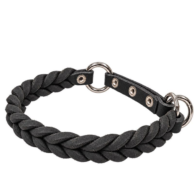 Bellepet Fettleder-Halsband „Braidy“ geflochten – Zugstop