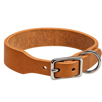 Fettleder-Halsband Pure Basic in Cognac, Dornschnalle und D-Ring in Chrom