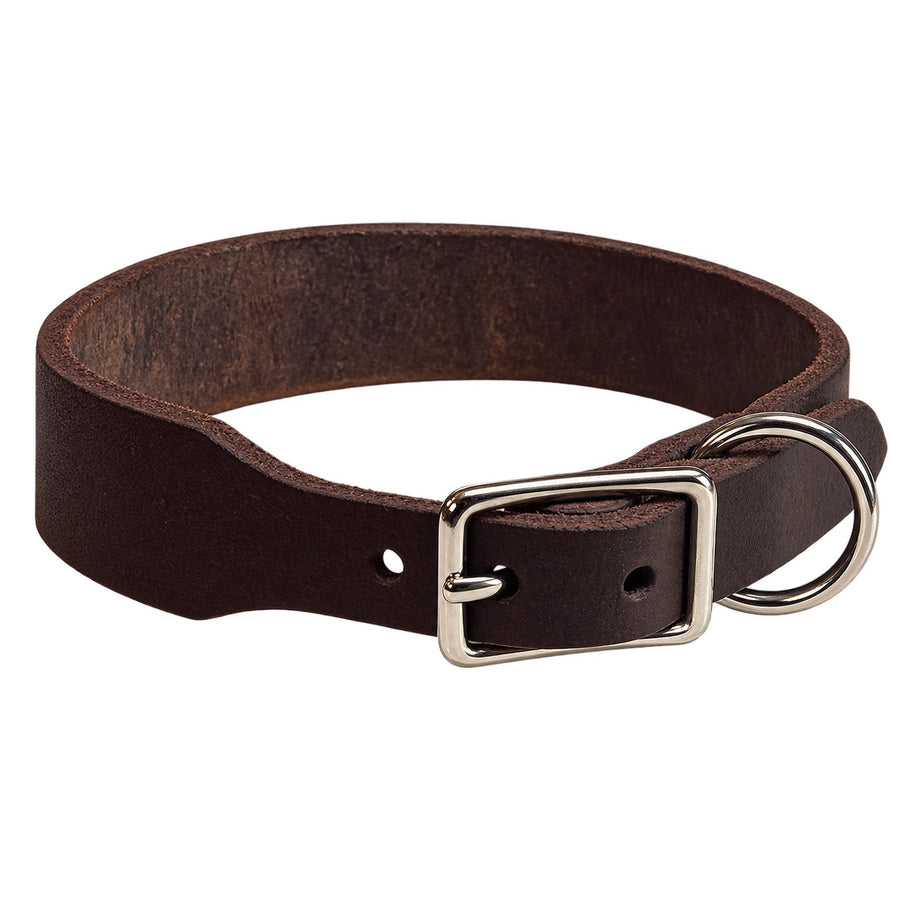 Fettleder-Halsband Pure Basic in Dunkelbraun, Dornschnalle und D-Ring in Chrom