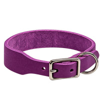 Fettleder-Halsband Pure Basic in Lila, Dornschnalle und D-Ring in Chrom