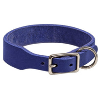 Fettleder-Halsband Pure Basic in Blau, Dornschnalle und D-Ring in Chrom