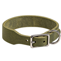 Fettleder-Halsband Pure Basic in Olivgrün, Dornschnalle und D-Ring in Chrom
