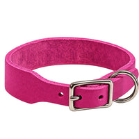 Fettleder-Halsband Pure Basic in Pink, Dornschnalle und D-Ring in Chrom