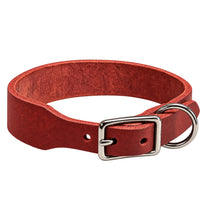 Fettleder-Halsband Pure Basic in Rot, Dornschnalle und D-Ring in Chrom