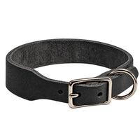 Halsband Pure Basic aus Fettleder in Schwarz mit Dornschnalle und D-Ring in Chrom