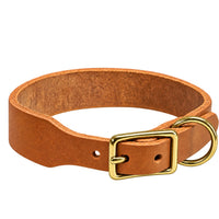 Fettleder-Halsband Pure Basic in Cognac, Dornschnalle und D-Ring in Messing