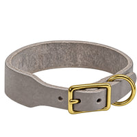 Fettleder-Halsband Pure Basic in Grau, Dornschnalle und D-Ring in Messing