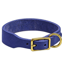 Fettleder-Halsband Pure Basic in Blau, Dornschnalle und D-Ring in Messing