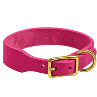 Fettleder-Halsband Pure Basic in Pink, Dornschnalle und D-Ring in Messing