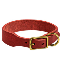 Fettleder-Halsband Pure Basic in Rot, Dornschnalle und D-Ring in Messing