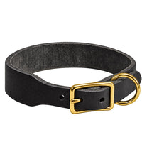 Fettleder-Halsband Pure Basic in Schwarz, Dornschnalle und D-Ring in Messing