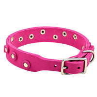 Fettleder-Halsband Pure Dots in Pink, Schnallenseite mit D-Ring, Ösen und Nieten in Chrom