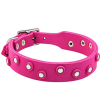 Fettleder-Halsband Pure Dots in Pink mit runden Nieten, Ösen und Schnalle in Chrom