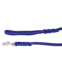 Detail: Handschlaufe und Edelstahl-Karabiner mit geflochtenen Übergängen an der Schleppleine in kräftigem Blau