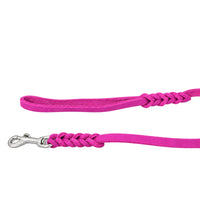 Detail: Handschlaufe und Edelstahl-Karabiner mit geflochtenen Übergängen an der Schleppleine in Pink