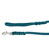 Detail: Handschlaufe und Edelstahl-Karabiner mit geflochtenen Übergängen an der Schleppleine in Türkis