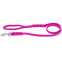 Fettlederleine in Pink mit Handschlaufe, zwei Flechtstellen und Edelstahlkarabiner